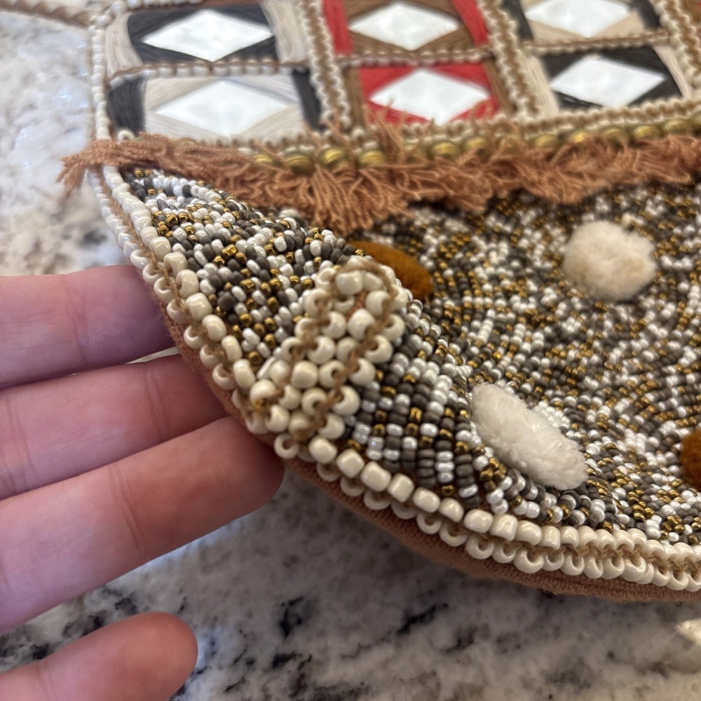 Revolve Riyaz Shashi Tribal Beaded Mirror‎ Fringe Crossbody Shoulder Bag Boho - Picture 7 of 16